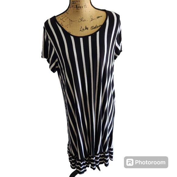 Foxxy T Shirt Dress Womens SZ 1X Casual Striped Ruffle Simple Everyday Summer - Picture 1 of 5